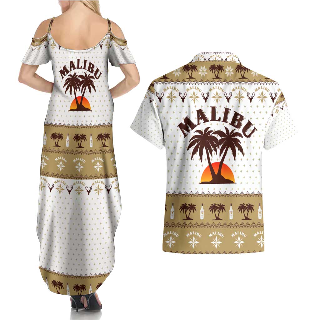 Malibu Christmas Couples Matching Summer Maxi Dress and Hawaiian Shirt Xmas Holiday Patterns - Wonder Print Shop