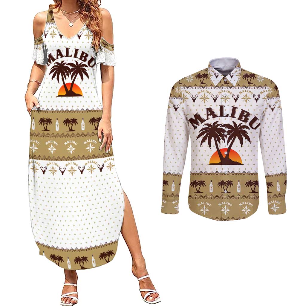 Malibu Christmas Couples Matching Summer Maxi Dress and Long Sleeve Button Shirt Xmas Holiday Patterns - Wonder Print Shop