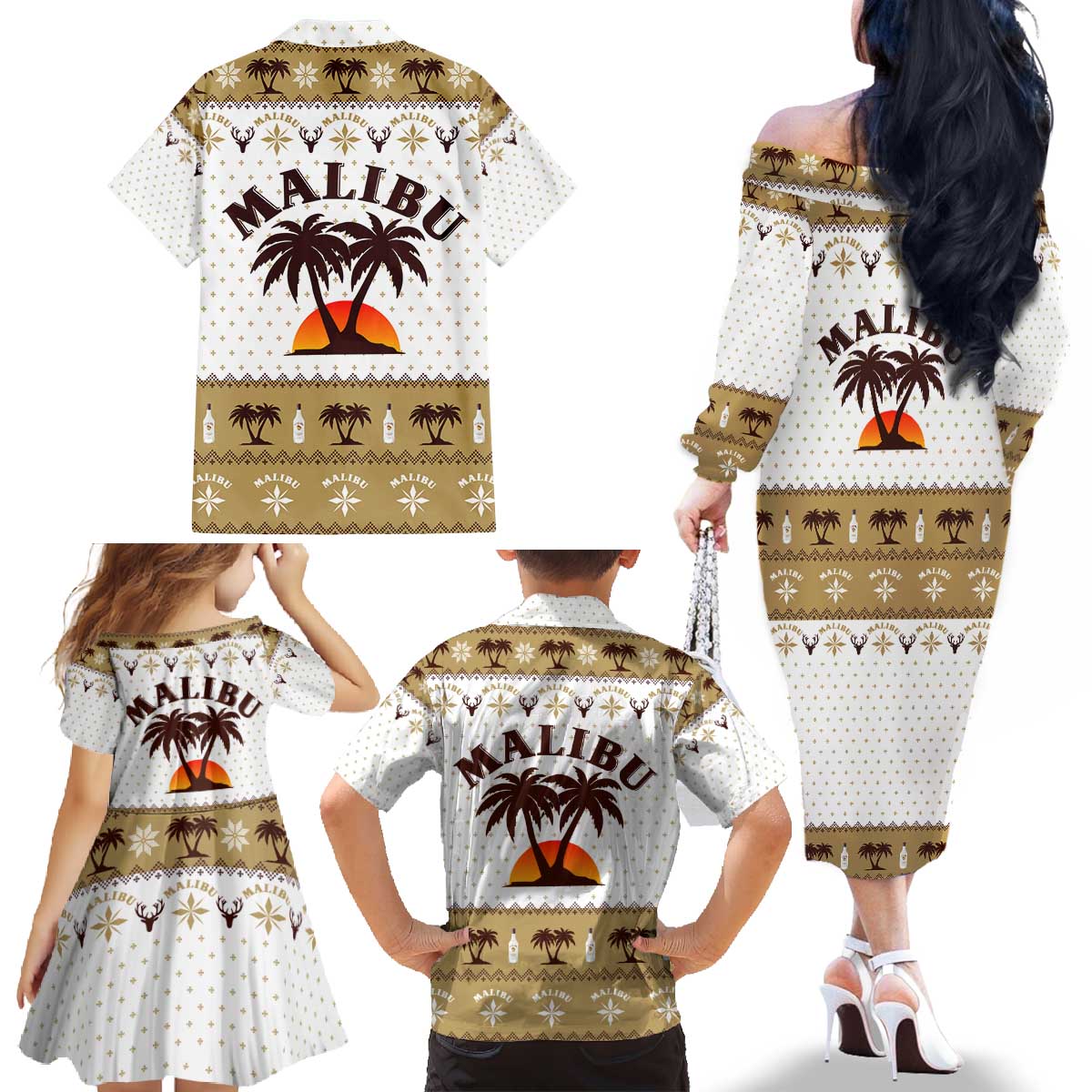Malibu Christmas Family Matching Off The Shoulder Long Sleeve Dress and Hawaiian Shirt Xmas Holiday Patterns - Wonder Print Shop
