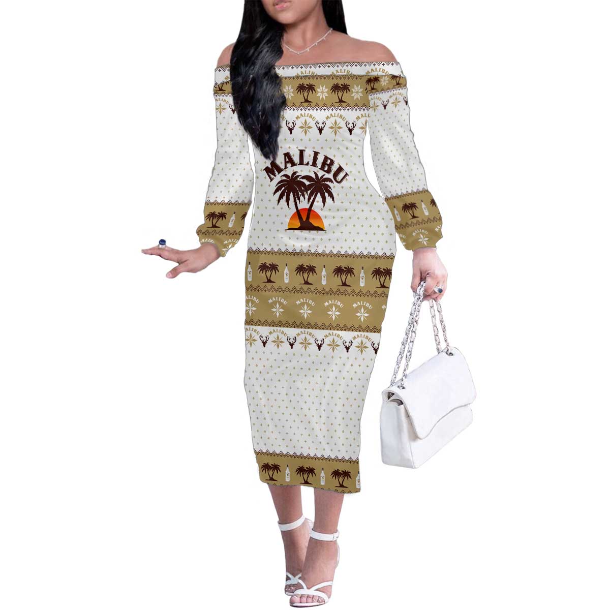 Malibu Christmas Family Matching Off The Shoulder Long Sleeve Dress and Hawaiian Shirt Xmas Holiday Patterns - Wonder Print Shop