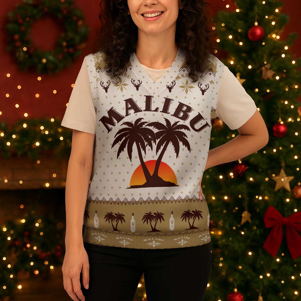 Malibu Christmas Knitted V-Neck Vest Xmas Holiday Patterns - Wonder Print Shop