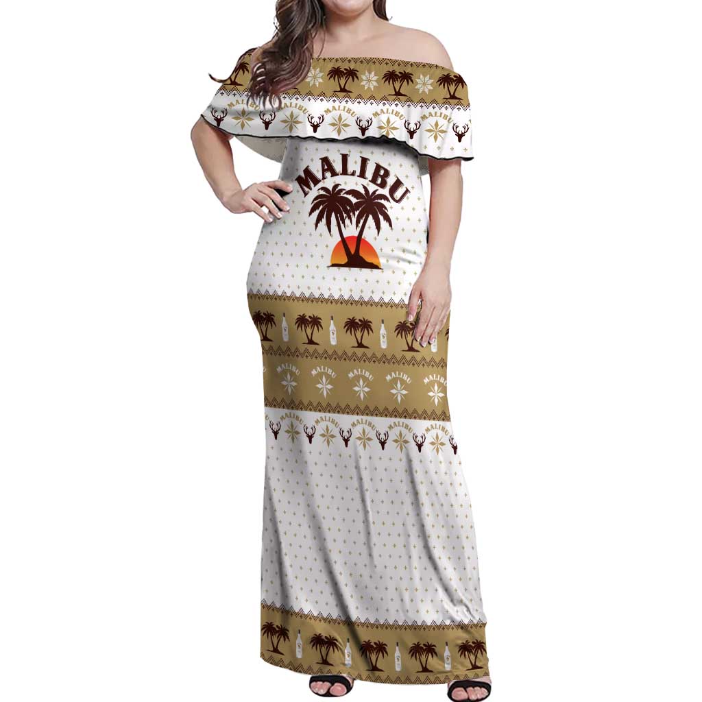 Malibu Christmas Off Shoulder Maxi Dress Xmas Holiday Patterns - Wonder Print Shop