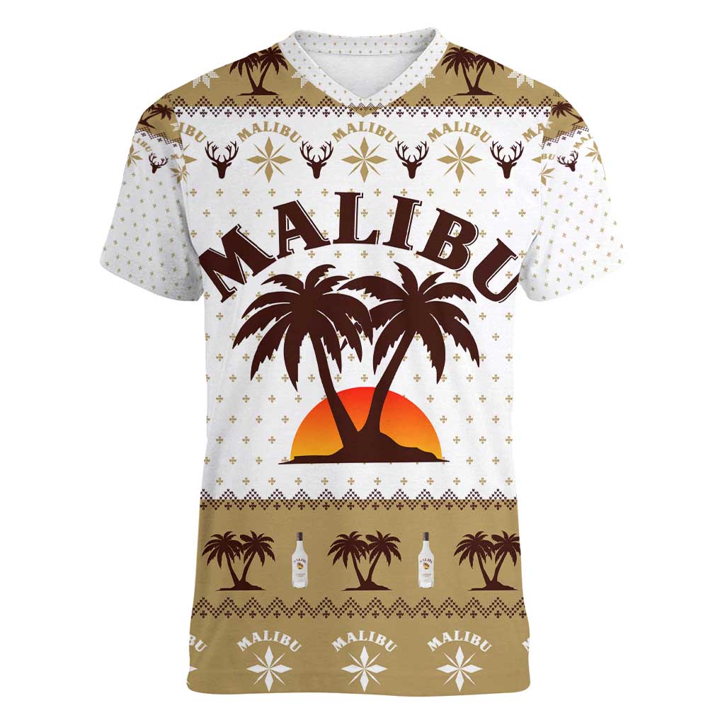 Malibu Christmas Women V-Neck T-Shirt Xmas Holiday Patterns - Wonder Print Shop