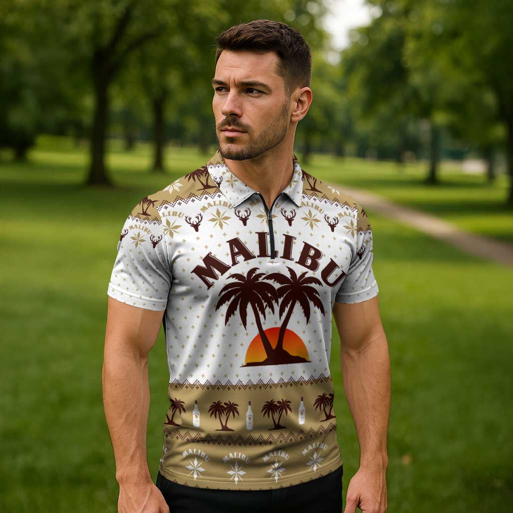 Malibu Christmas Zipper Polo Shirt Xmas Holiday Patterns - Wonder Print Shop