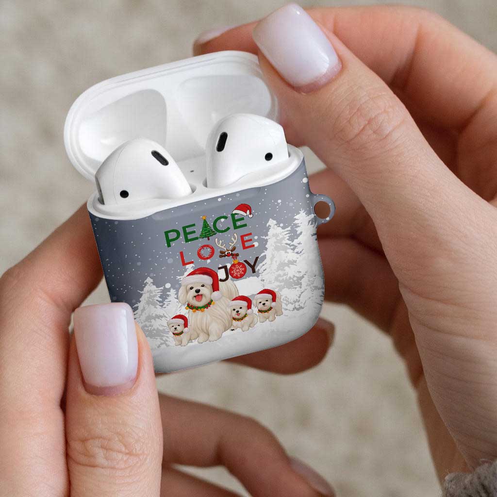 Maltese Peace Love Joy Christmas AirPods Case Xmas Holiday Patterns - Wonder Print Shop