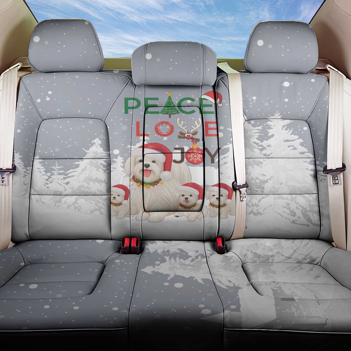 Maltese Peace Love Joy Christmas Back Car Seat Cover Xmas Holiday Patterns - Wonder Print Shop
