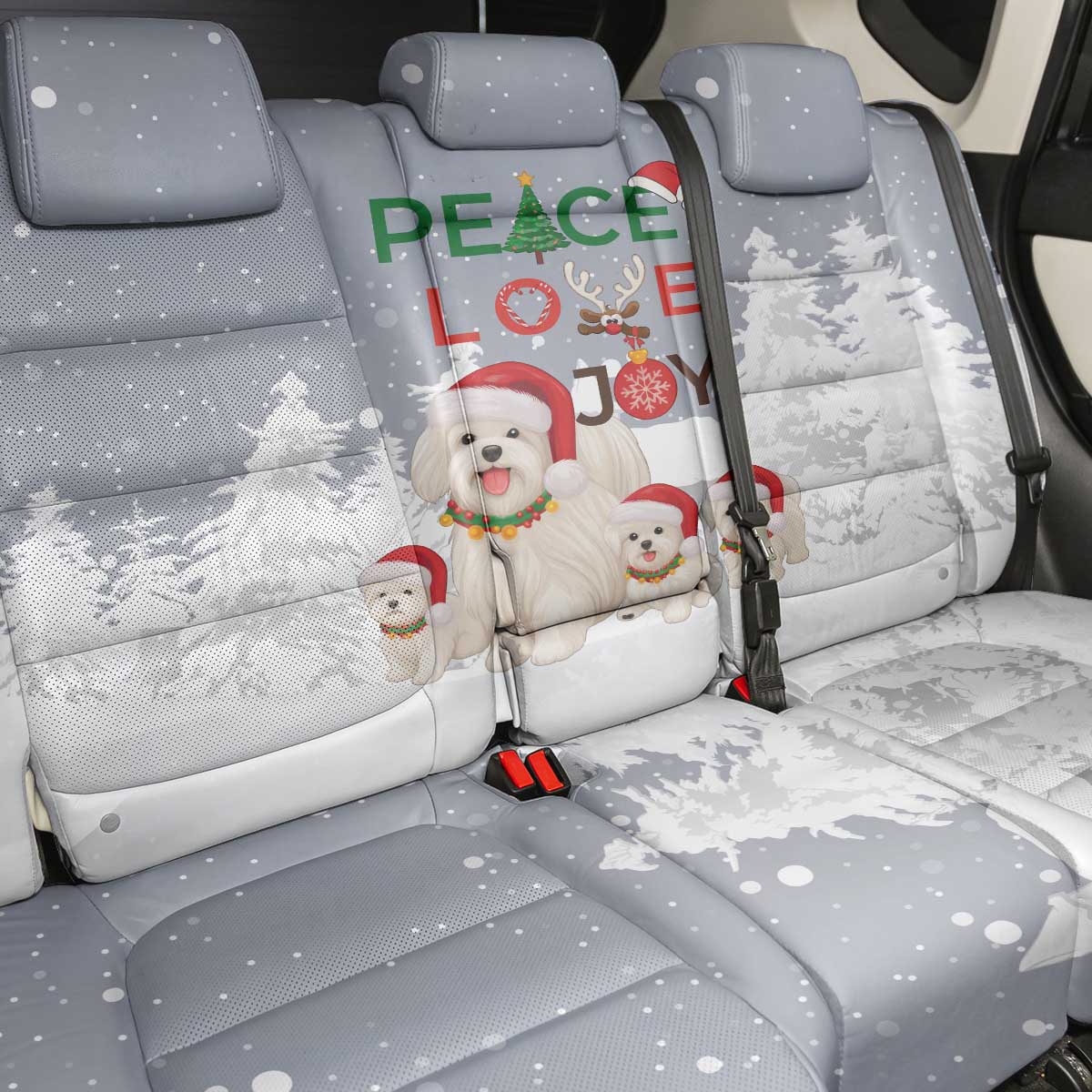 Maltese Peace Love Joy Christmas Back Car Seat Cover Xmas Holiday Patterns - Wonder Print Shop