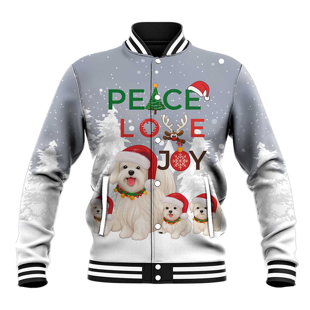 Maltese Peace Love Joy Christmas Baseball Jacket Xmas Holiday Patterns - Wonder Print Shop