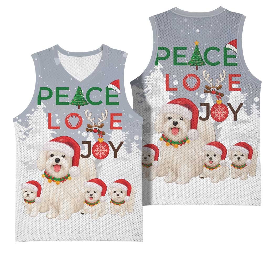Maltese Peace Love Joy Christmas Basketball Jersey Xmas Holiday Patterns - Wonder Print Shop