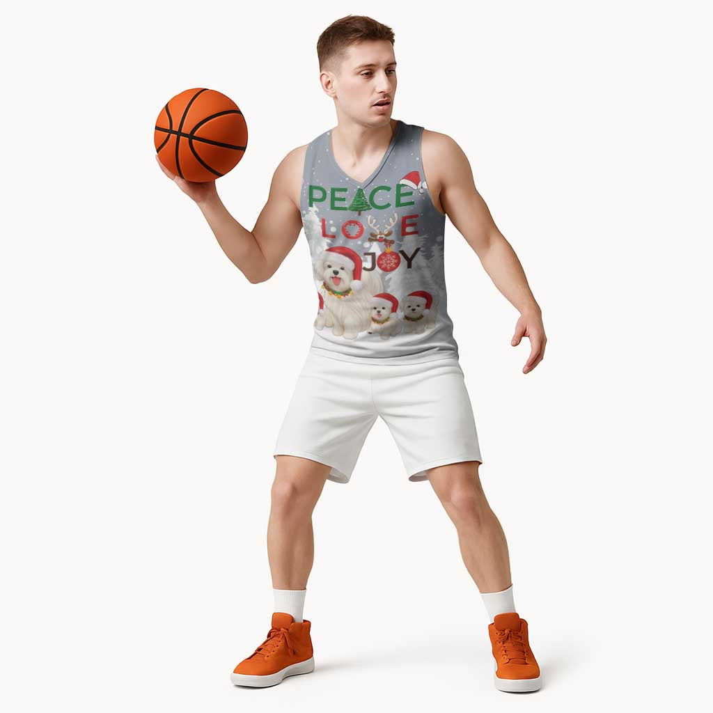 Maltese Peace Love Joy Christmas Basketball Jersey Xmas Holiday Patterns - Wonder Print Shop