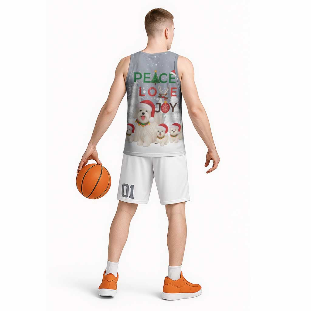 Maltese Peace Love Joy Christmas Basketball Jersey Xmas Holiday Patterns - Wonder Print Shop