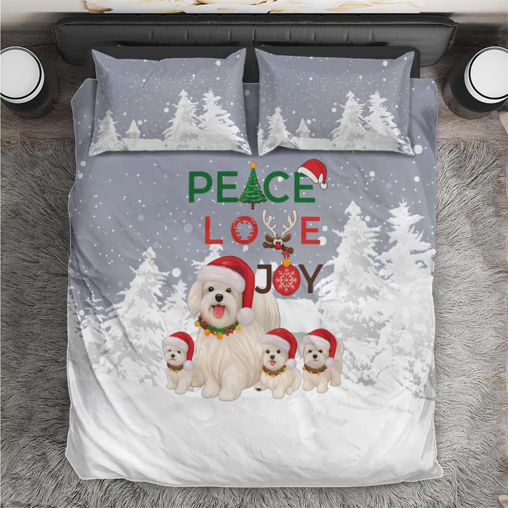 Maltese Peace Love Joy Christmas Bedding Set Xmas Holiday Patterns - Wonder Print Shop