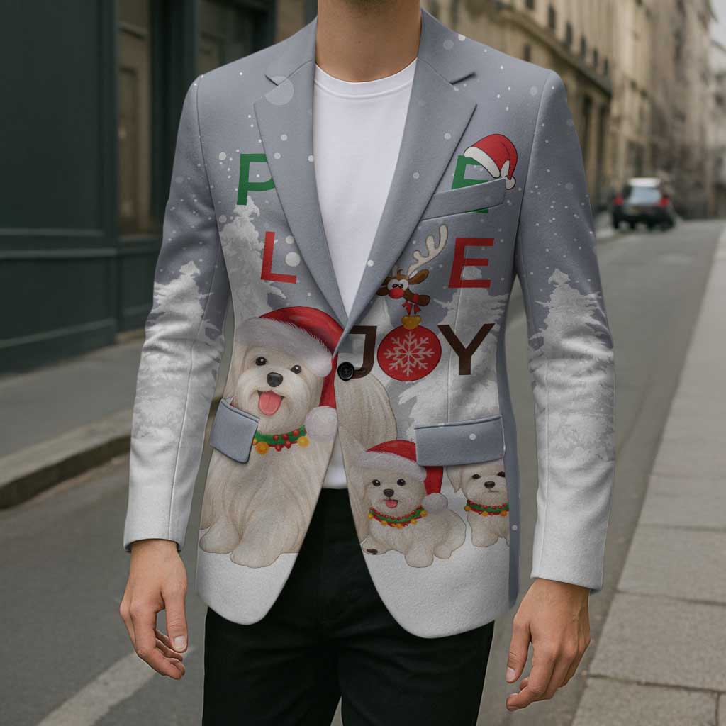 Maltese Peace Love Joy Christmas Blazer Xmas Holiday Patterns - Wonder Print Shop