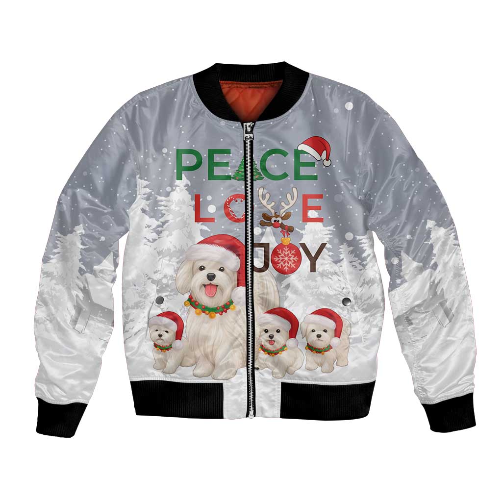 Maltese Peace Love Joy Christmas Bomber Jacket Xmas Holiday Patterns - Wonder Print Shop