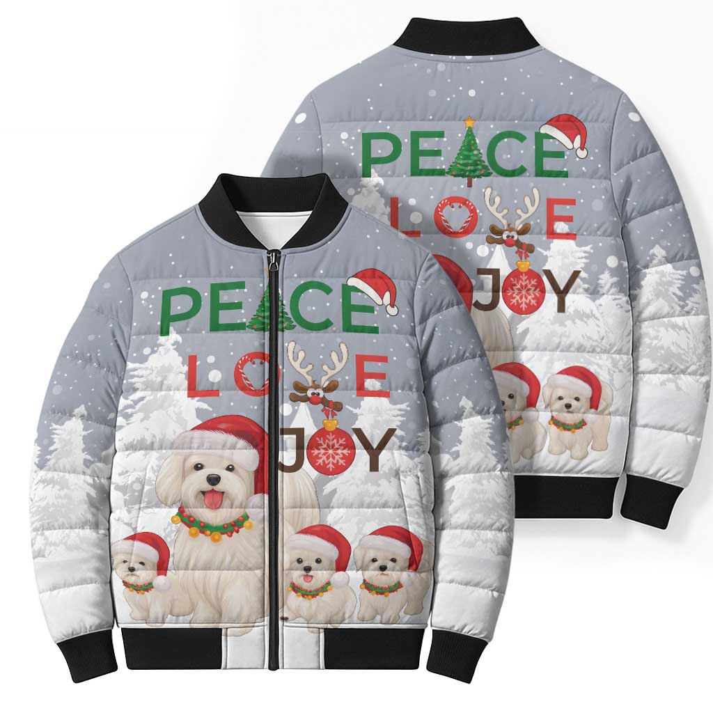 Maltese Peace Love Joy Christmas Bomber Puffer Jacket Xmas Holiday Patterns - Wonder Print Shop