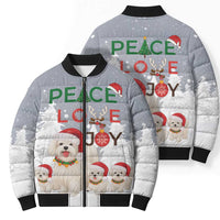 Maltese Peace Love Joy Christmas Bomber Puffer Jacket Xmas Holiday Patterns - Wonder Print Shop