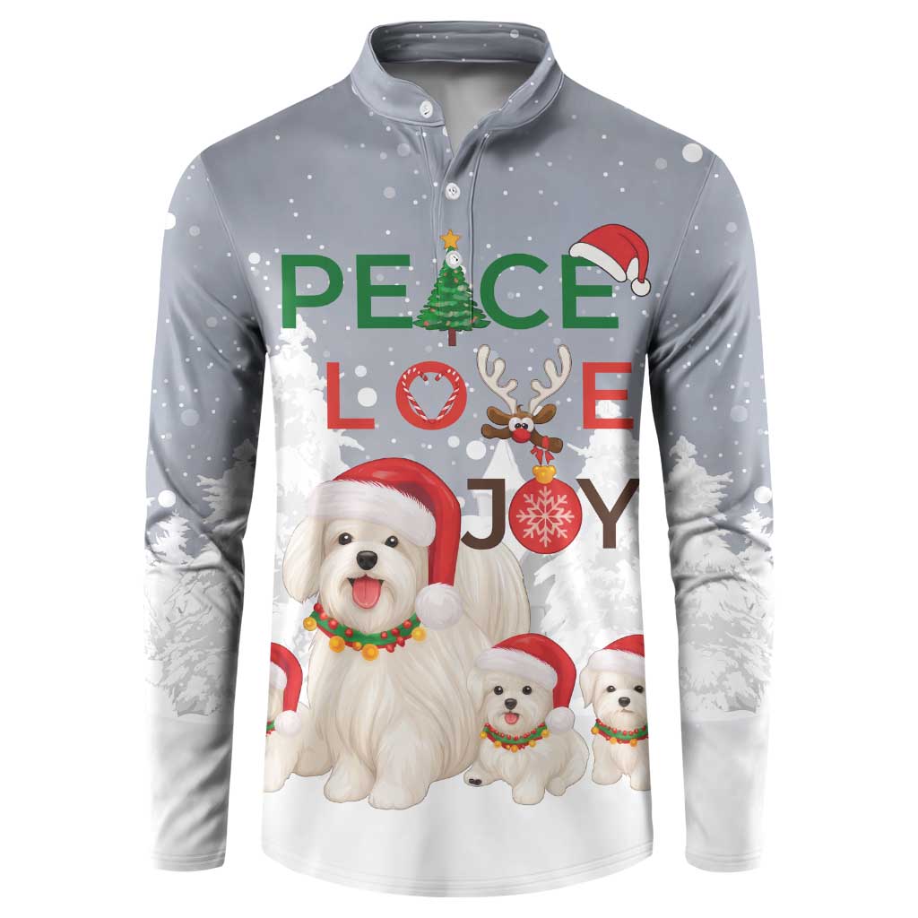 Maltese Peace Love Joy Christmas Button Sweatshirt Xmas Holiday Patterns - Wonder Print Shop