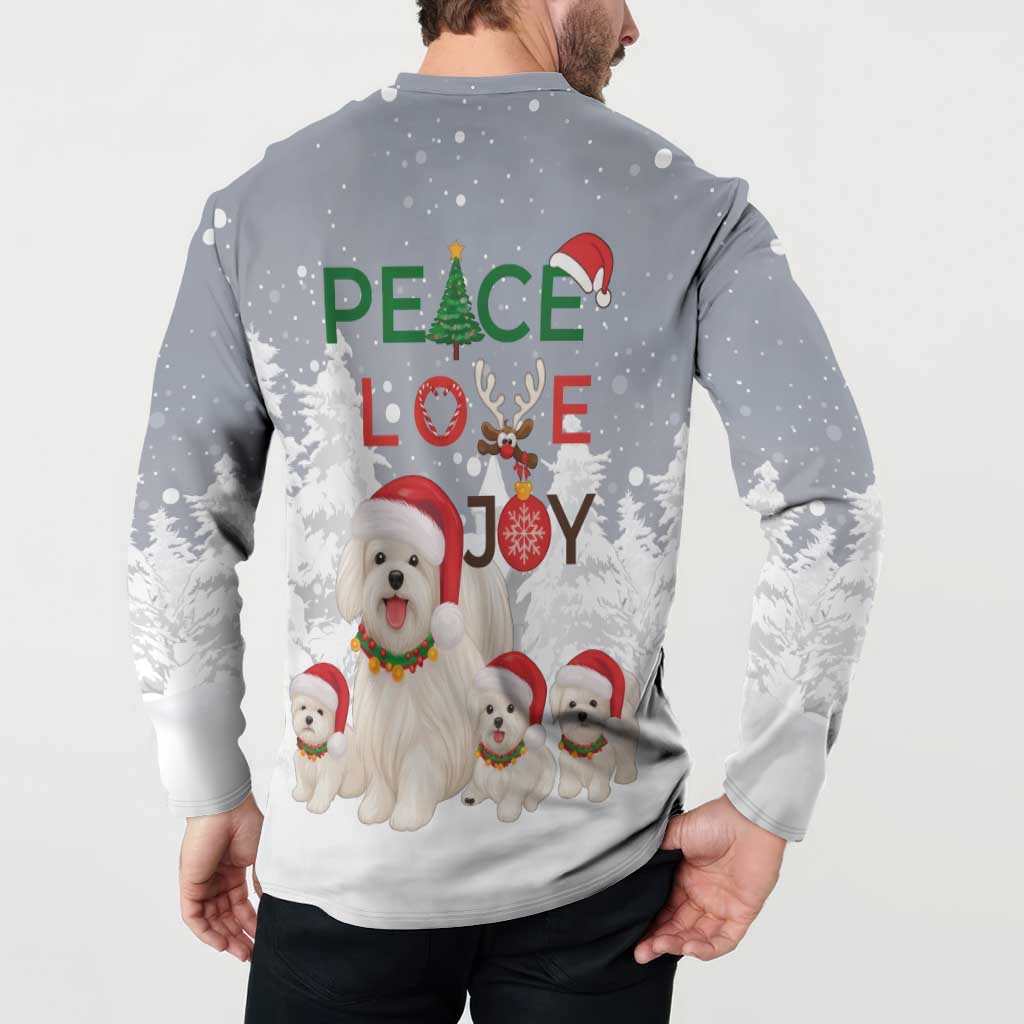 Maltese Peace Love Joy Christmas Button Sweatshirt Xmas Holiday Patterns - Wonder Print Shop