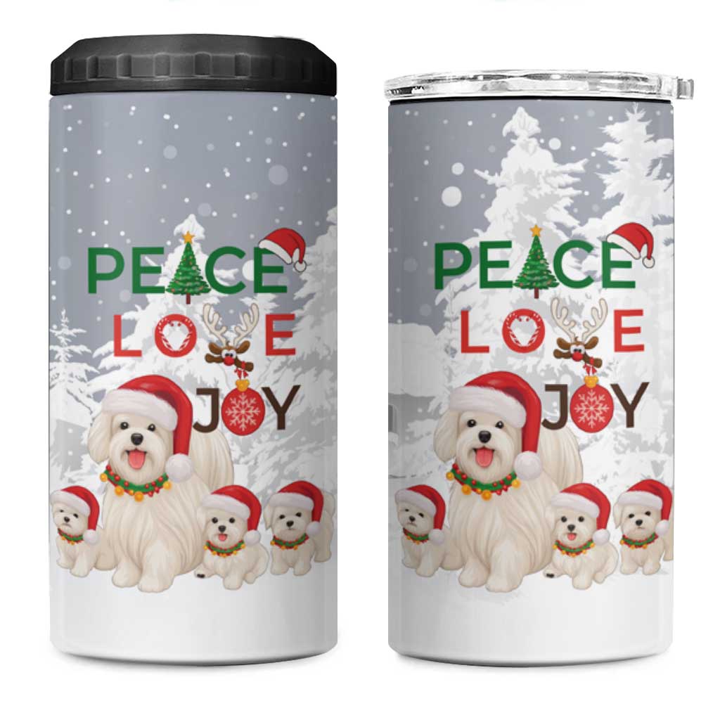 Maltese Peace Love Joy Christmas 4 in 1 Can Cooler Tumbler Xmas Holiday Patterns - Wonder Print Shop