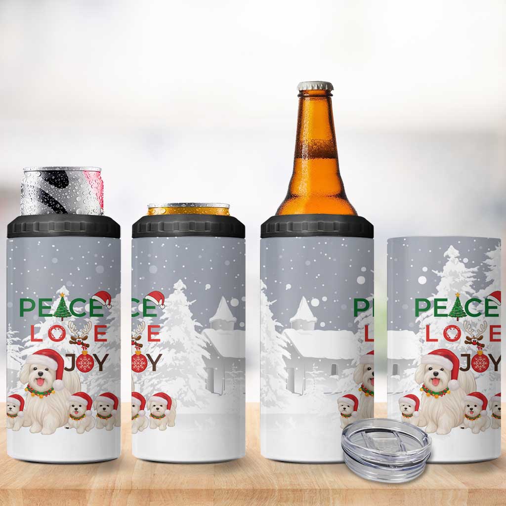 Maltese Peace Love Joy Christmas 4 in 1 Can Cooler Tumbler Xmas Holiday Patterns - Wonder Print Shop