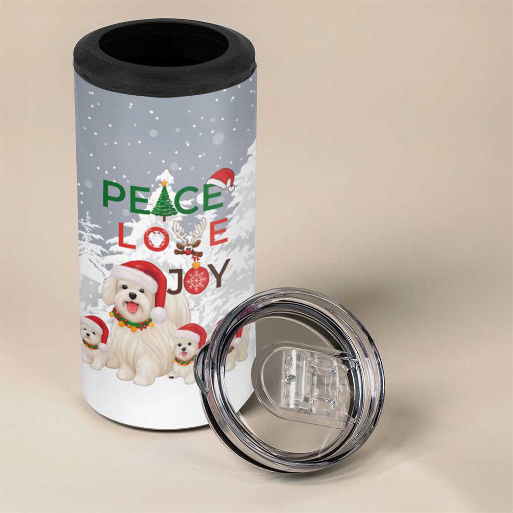 Maltese Peace Love Joy Christmas 4 in 1 Can Cooler Tumbler Xmas Holiday Patterns - Wonder Print Shop