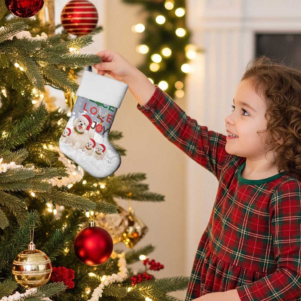 Maltese Peace Love Joy Christmas Stocking Xmas Holiday Patterns - Wonder Print Shop