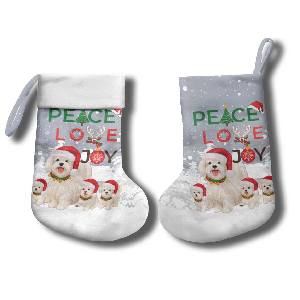 Maltese Peace Love Joy Christmas Stocking Xmas Holiday Patterns - Wonder Print Shop