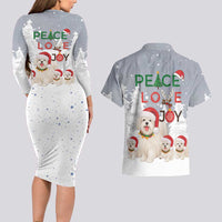 Maltese Peace Love Joy Christmas Couples Matching Long Sleeve Bodycon Dress and Hawaiian Shirt Xmas Holiday Patterns - Wonder Print Shop