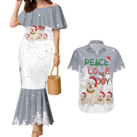 Maltese Peace Love Joy Christmas Couples Matching Mermaid Dress and Hawaiian Shirt Xmas Holiday Patterns - Wonder Print Shop