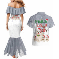 Maltese Peace Love Joy Christmas Couples Matching Mermaid Dress and Hawaiian Shirt Xmas Holiday Patterns - Wonder Print Shop