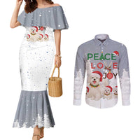 Maltese Peace Love Joy Christmas Couples Matching Mermaid Dress and Long Sleeve Button Shirt Xmas Holiday Patterns - Wonder Print Shop