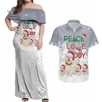 Maltese Peace Love Joy Christmas Couples Matching Off Shoulder Maxi Dress and Hawaiian Shirt Xmas Holiday Patterns - Wonder Print Shop