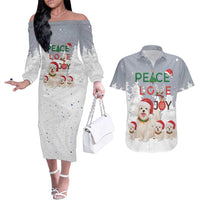 Maltese Peace Love Joy Christmas Couples Matching Off The Shoulder Long Sleeve Dress and Hawaiian Shirt Xmas Holiday Patterns - Wonder Print Shop