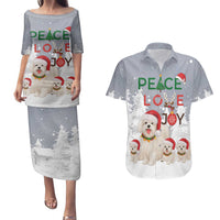 Maltese Peace Love Joy Christmas Couples Matching Puletasi and Hawaiian Shirt Xmas Holiday Patterns - Wonder Print Shop