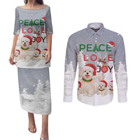 Maltese Peace Love Joy Christmas Couples Matching Puletasi and Long Sleeve Button Shirt Xmas Holiday Patterns - Wonder Print Shop