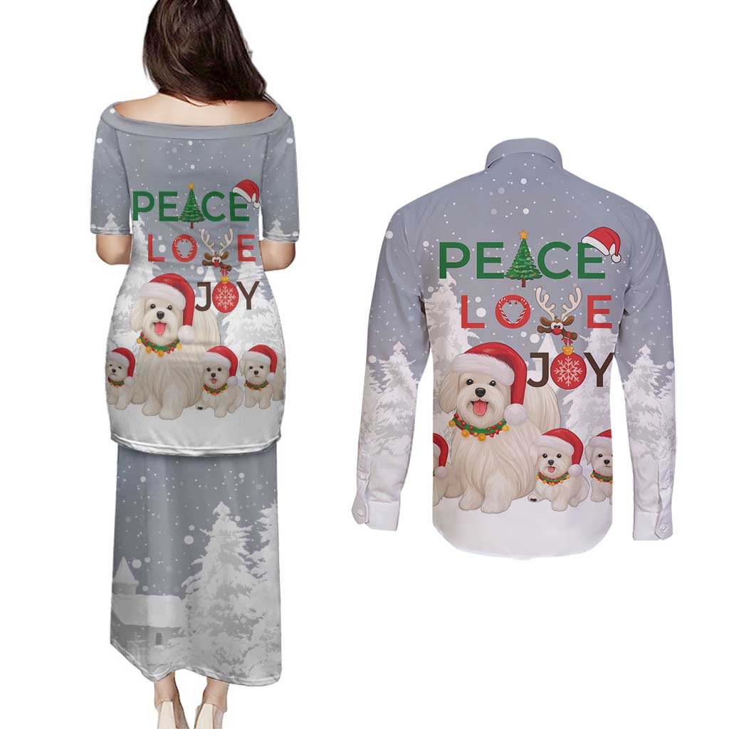 Maltese Peace Love Joy Christmas Couples Matching Puletasi and Long Sleeve Button Shirt Xmas Holiday Patterns - Wonder Print Shop