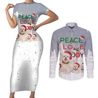 Maltese Peace Love Joy Christmas Couples Matching Short Sleeve Bodycon Dress and Long Sleeve Button Shirt Xmas Holiday Patterns - Wonder Print Shop