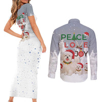 Maltese Peace Love Joy Christmas Couples Matching Short Sleeve Bodycon Dress and Long Sleeve Button Shirt Xmas Holiday Patterns - Wonder Print Shop