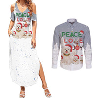 Maltese Peace Love Joy Christmas Couples Matching Summer Maxi Dress and Long Sleeve Button Shirt Xmas Holiday Patterns - Wonder Print Shop