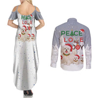 Maltese Peace Love Joy Christmas Couples Matching Summer Maxi Dress and Long Sleeve Button Shirt Xmas Holiday Patterns - Wonder Print Shop