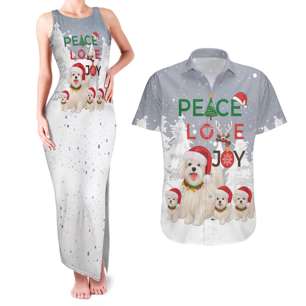Maltese Peace Love Joy Christmas Couples Matching Tank Maxi Dress and Hawaiian Shirt Xmas Holiday Patterns - Wonder Print Shop