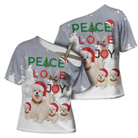 Maltese Peace Love Joy Christmas Cross Shoulder Shirt Xmas Holiday Patterns - Wonder Print Shop