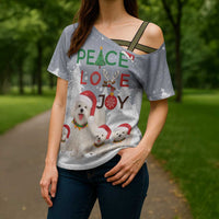 Maltese Peace Love Joy Christmas Cross Shoulder Shirt Xmas Holiday Patterns - Wonder Print Shop