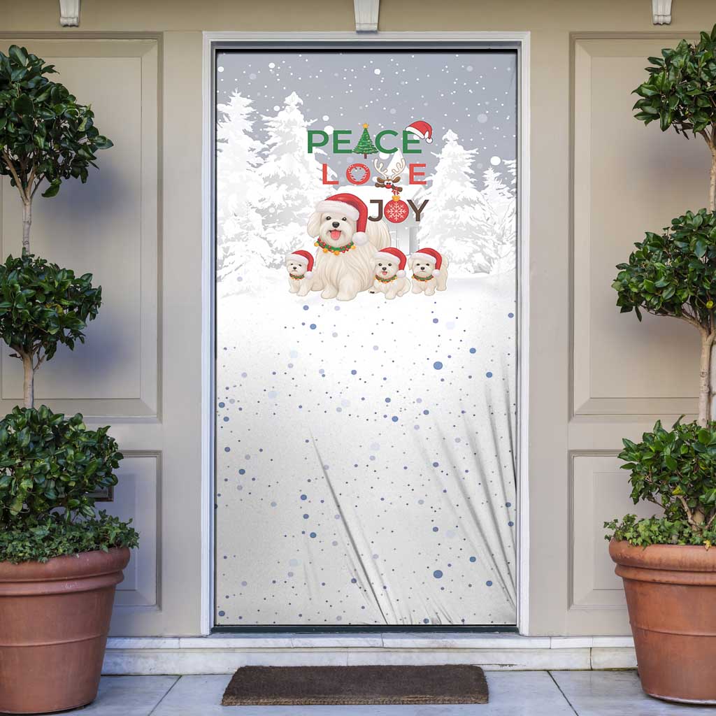 Maltese Peace Love Joy Christmas Door Cover Xmas Holiday Patterns - Wonder Print Shop