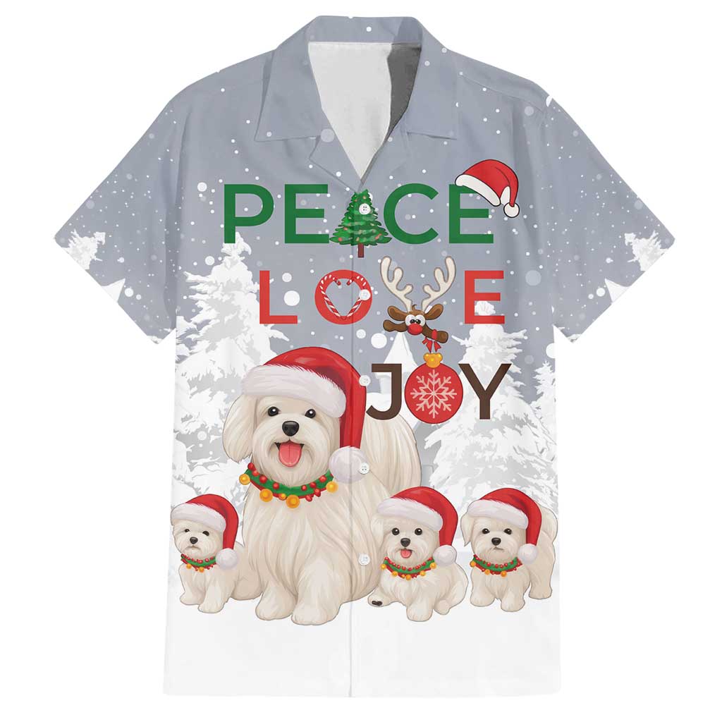 Maltese Peace Love Joy Christmas Family Matching Long Sleeve Bodycon Dress and Hawaiian Shirt Xmas Holiday Patterns - Wonder Print Shop
