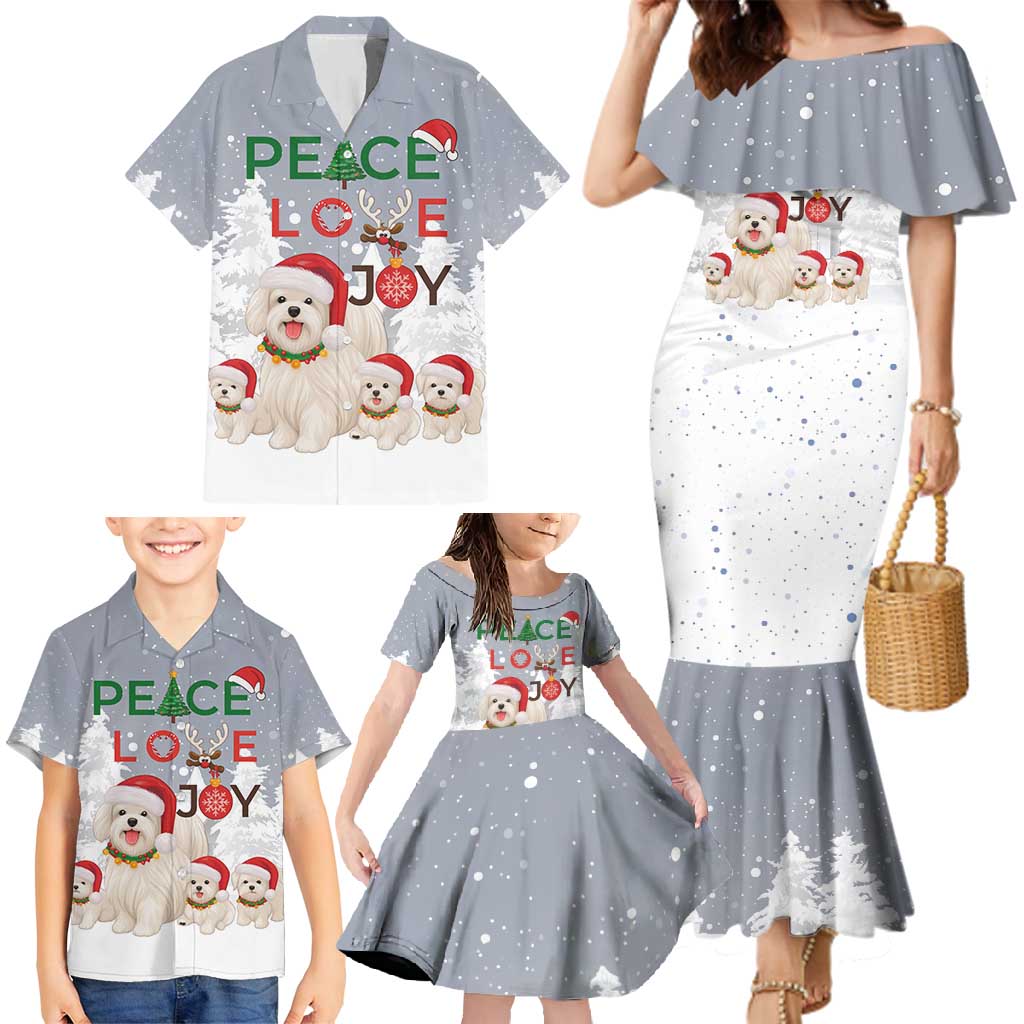 Maltese Peace Love Joy Christmas Family Matching Mermaid Dress and Hawaiian Shirt Xmas Holiday Patterns - Wonder Print Shop