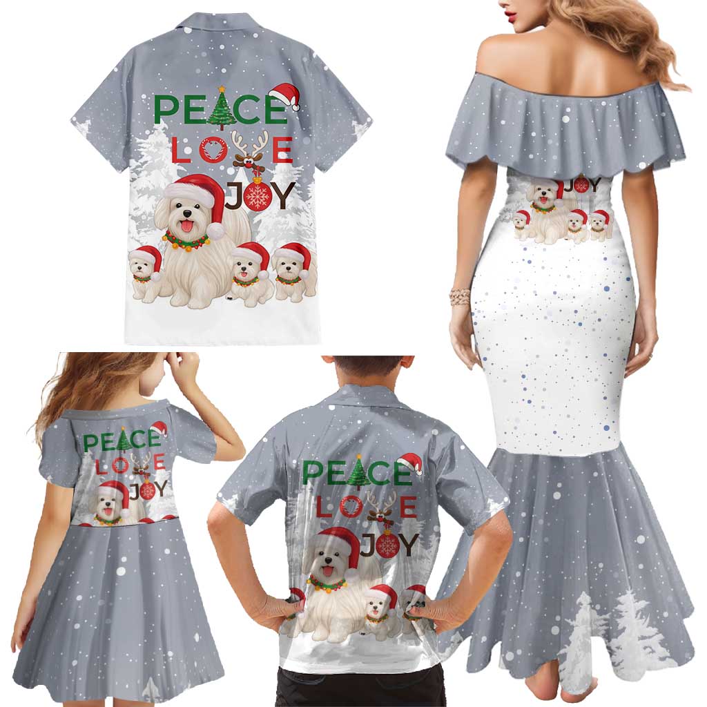 Maltese Peace Love Joy Christmas Family Matching Mermaid Dress and Hawaiian Shirt Xmas Holiday Patterns - Wonder Print Shop