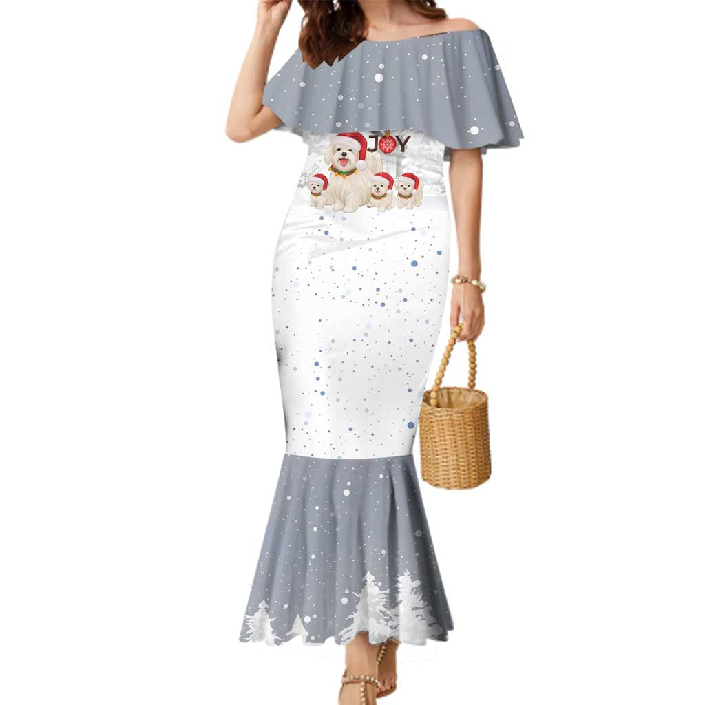 Maltese Peace Love Joy Christmas Family Matching Mermaid Dress and Hawaiian Shirt Xmas Holiday Patterns - Wonder Print Shop