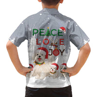 Maltese Peace Love Joy Christmas Family Matching Off The Shoulder Long Sleeve Dress and Hawaiian Shirt Xmas Holiday Patterns - Wonder Print Shop