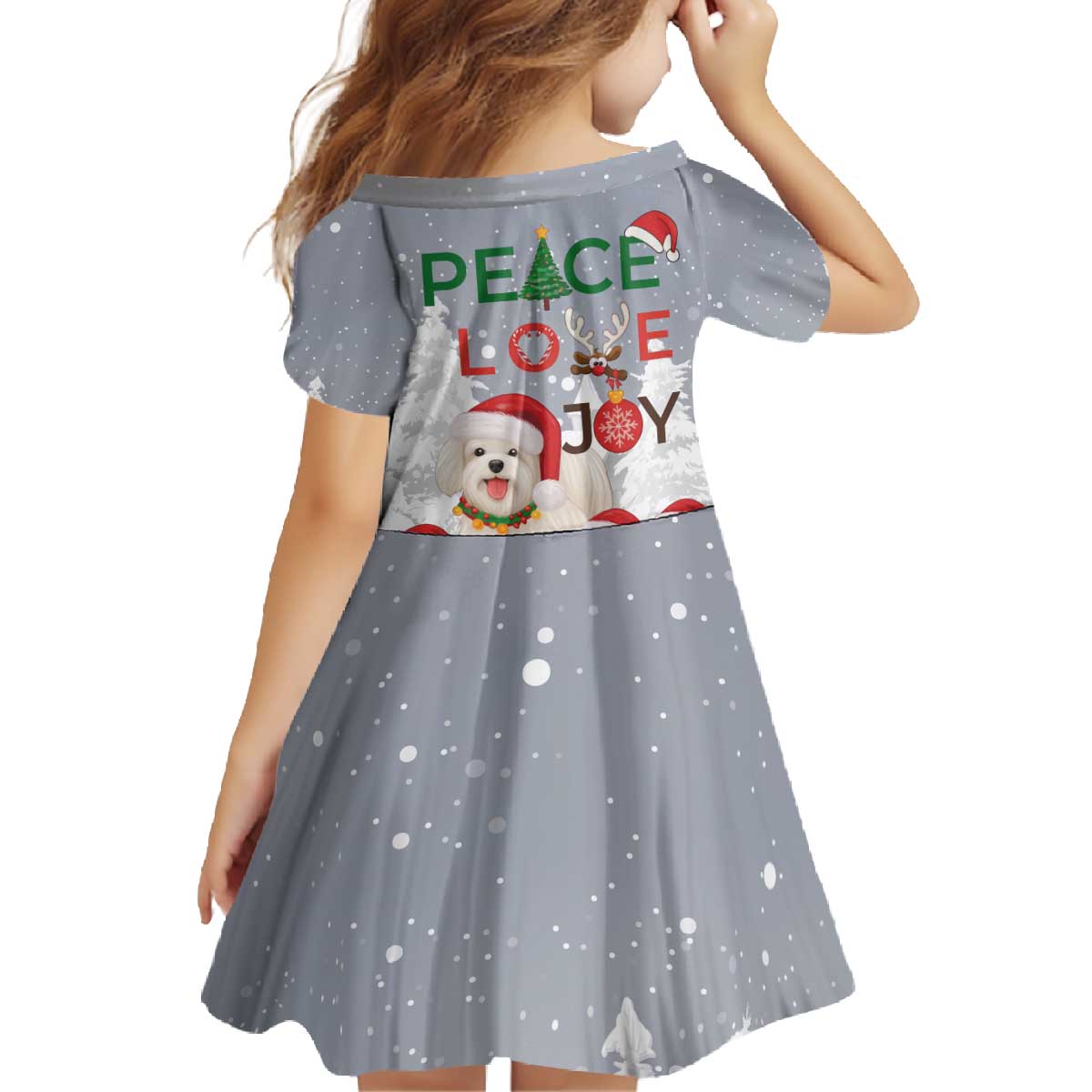 Maltese Peace Love Joy Christmas Family Matching Off The Shoulder Long Sleeve Dress and Hawaiian Shirt Xmas Holiday Patterns - Wonder Print Shop